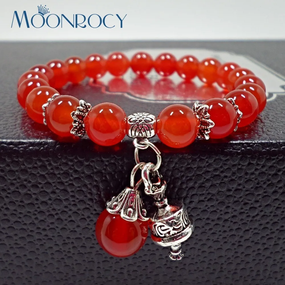 

MOONROCY Free Shipping Fashion Vintage Silver Color Red Crystal Cute Bouncy Bracelet for Girls Women Children Students Gift