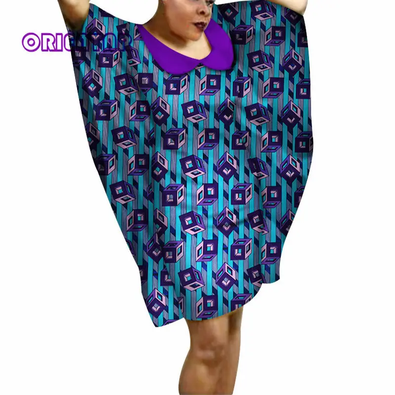 Новое Стильное женское платье с рукавом «летучая мышь», Африканский принт, Базен Riche, традиционная африканская Дизайнерская одежда, хлопковые вечерние короткие платья, WY1522