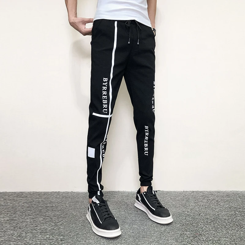 Joggers мужские модные осенние брюки мужские корейские облегающие повседневные шаровары мужские уличные эластичные брюки с буквенным принтом для мужчин 34