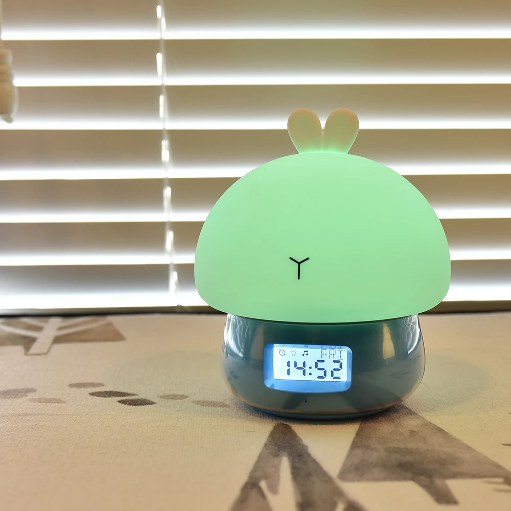 SuperNight 2 in 1 Rabbit LED Night Light with Alarm Clock Remote Touch Sensor Colorful USB Silicone Children Kids Bedside Lamp (21)