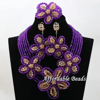 

Classy with Flowers African Beads Jewelry Sets Handmade beaded Bridal Necklace Nigerian Wedding Costume Jewelry Set hx043