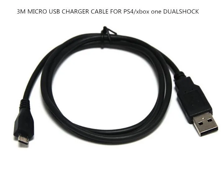 100 шт. 3 м кабель зарядного устройства микро-usb для PS4/Для xboxone DUALSHOCK 4 беспроводной контроллер PLAY& CHARGE