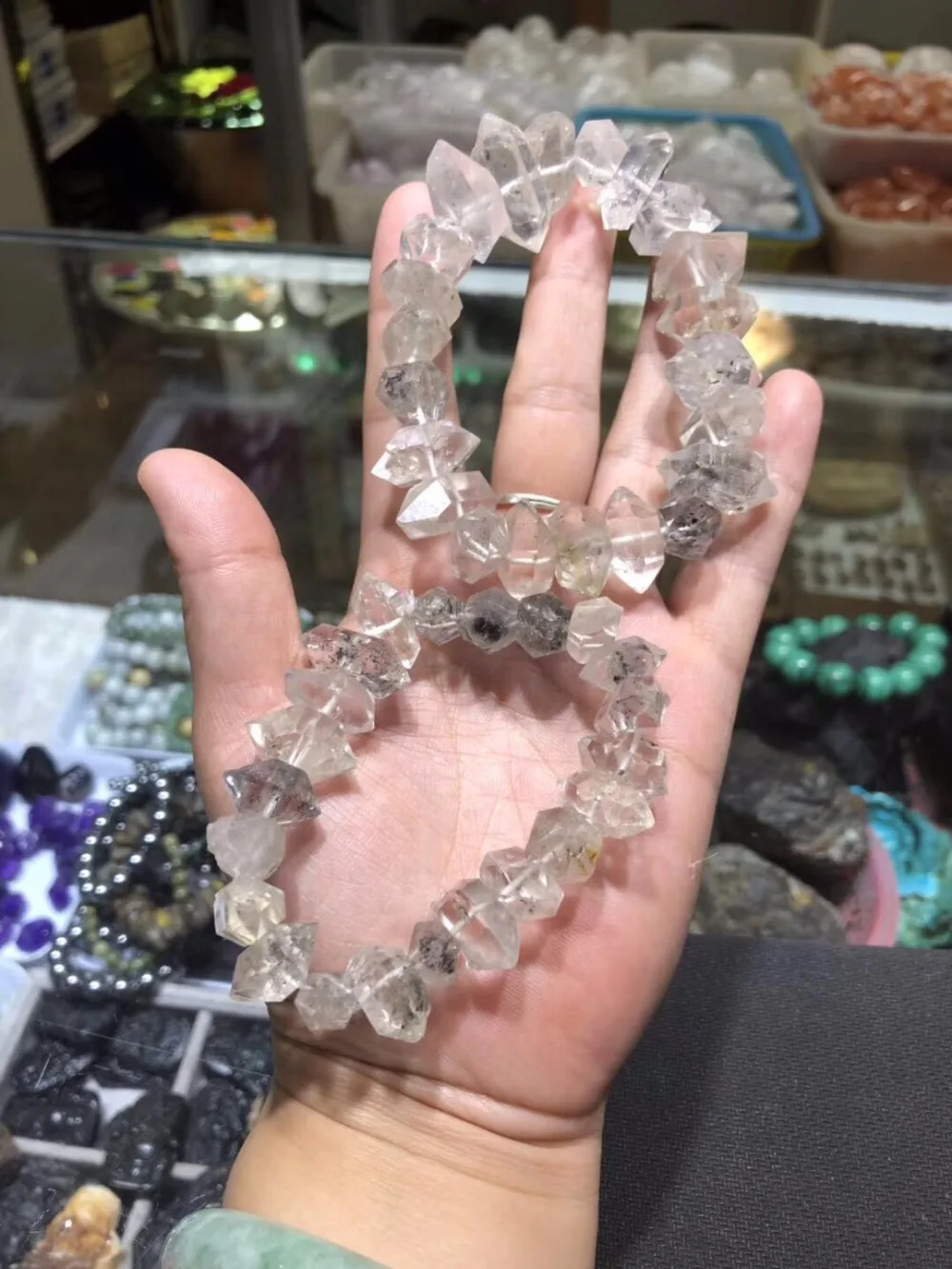 

Energy crystal stone natural herkimer diamond bracelet clear quartz crystal rough gemstone bracelet healing 1pc