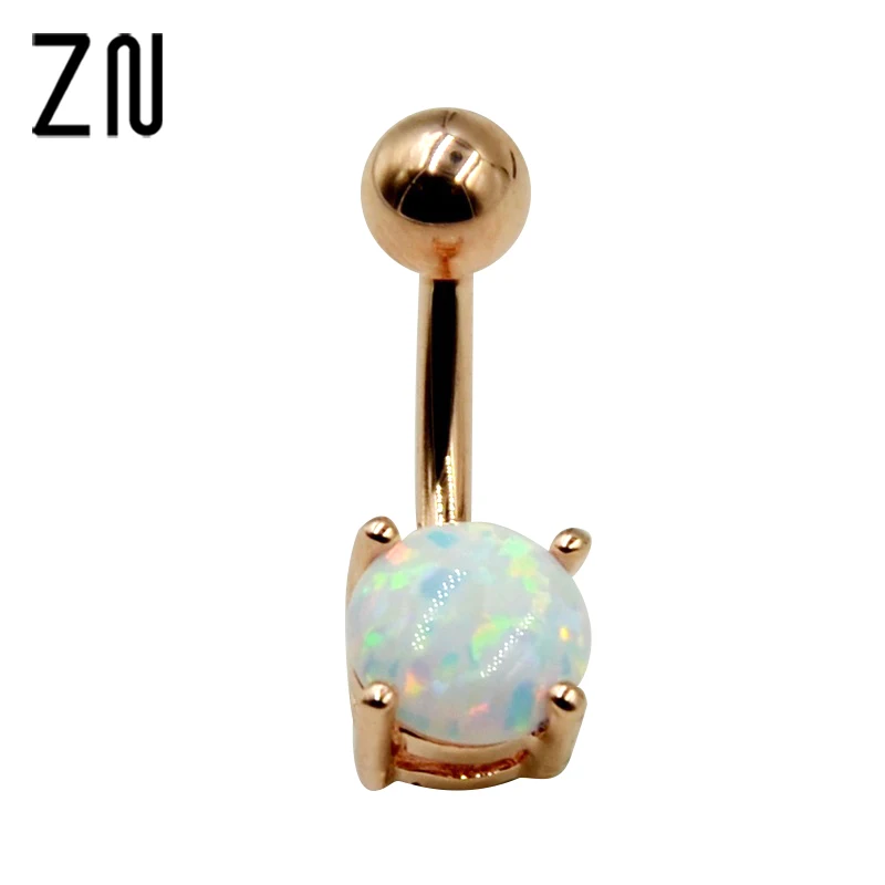 Surgical Steel Anodized Rose Gold Prong Set Fire Opal Stone Belly Button Ring Surgical Steel Anodized Rose Gold Prong Set Fire Opal Stone Belly Button Ring