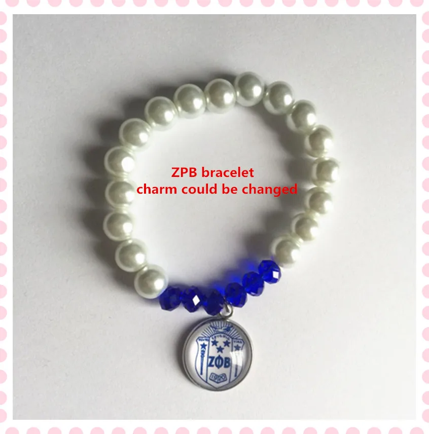 

Zeta phi beta pearl and glass beads handmade bracelet elastic bracelet available customized charm changeable.OGL099.1pcs sold
