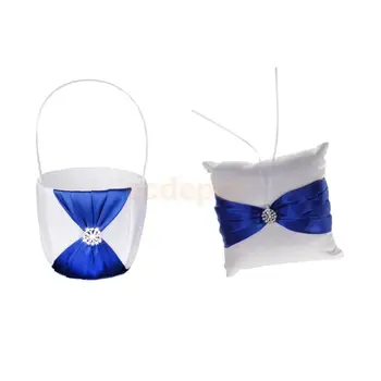 

Set of 2pcs Wedding Flower Girl Basket & Ring Bearer Pillow With Royal Blue Satin