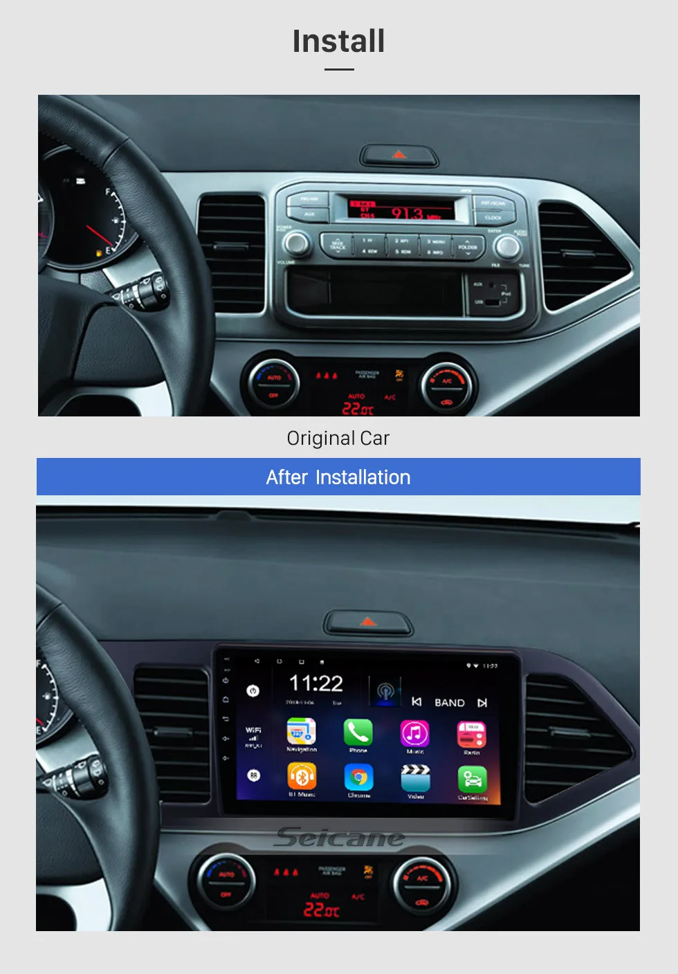 Sale Seicane 9" Android 7.1/8.1 Car GPS Radio For 2011-2014 KIA PICANTO Morning HD 1024*600 Touch Screen Bluetooth Navigation system 2