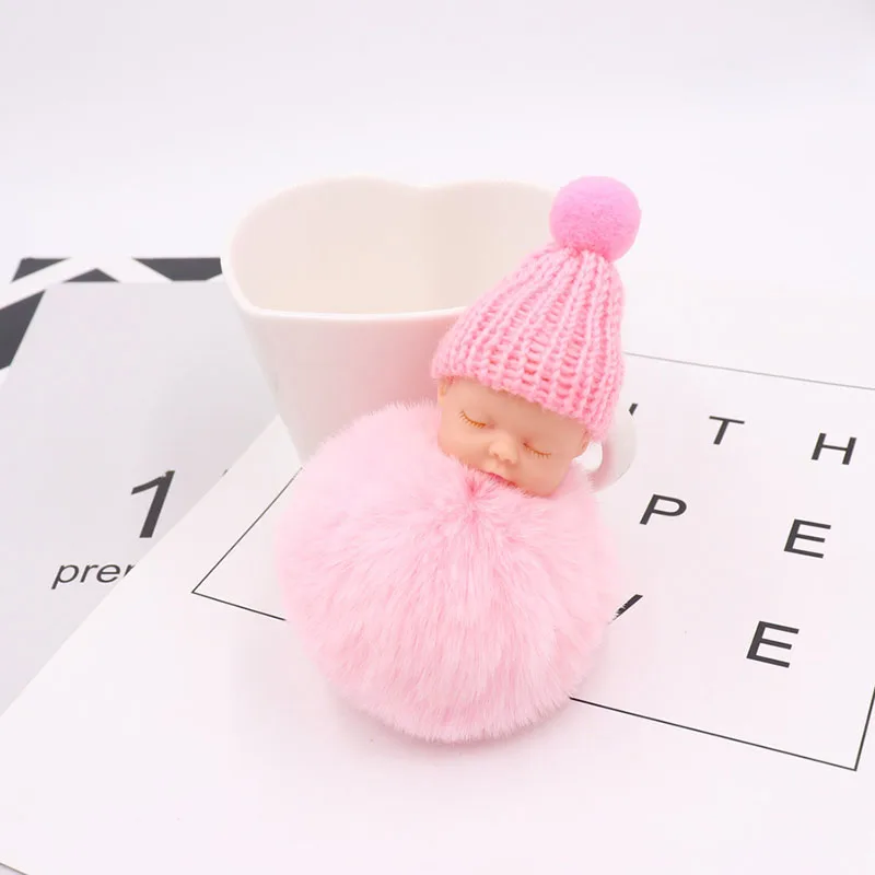 

Cute Cat Pendant Keychain Pompom Rabbit fur ball key chain fluffy pompon Keyring Women Key Holder Car Bag Charms Key ring N2935