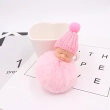 Cute Cat Pendant Keychain Pompom Rabbit fur ball key chain fluffy pompon Keyring Women Key Holder Car Bag Charms Key ring N2935 lovely unicorn keychain fluffy rabbit fur ball key chain pompom artificial rabbit fur key ring women car bag pendant trinket