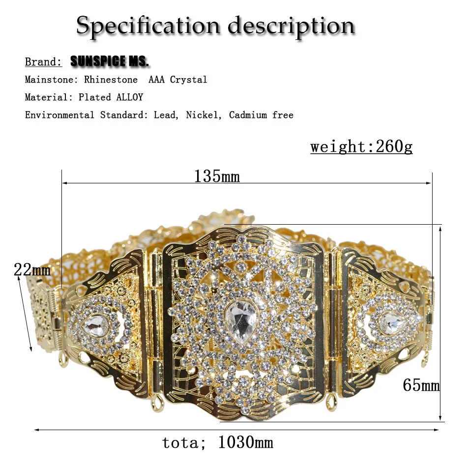 SUNSPICE-MS, марокканский шик, кафтан, Свадебный золотой и серебряный металлический пояс для женщин, стразы, цепочка на талию, свадебное платье, ювелирные изделия для тела