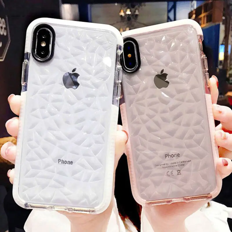 Luxury Geometric Diamond Transparent Soft TPU Clear Phone Case For iPhone X 7 7 Plus 6 6S Plus 8 8Plus Bling Rhombus Back Cover