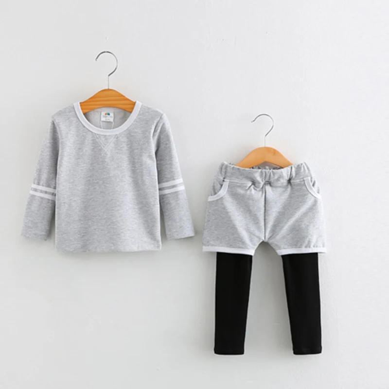 

2018 Spring Clothing Sets New Casual Kids T Shirt Long Sleeve+Girls Trousers Elastic Waist Simple 2 Pieces Clothes 4784W
