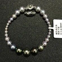 4-10 мм натуральный таитийский жемчуг и серый из морского жемчуга Смешанный Браслет многоцветные натуральные Ювелирные изделия большого и маленького размера смешанные тонкие