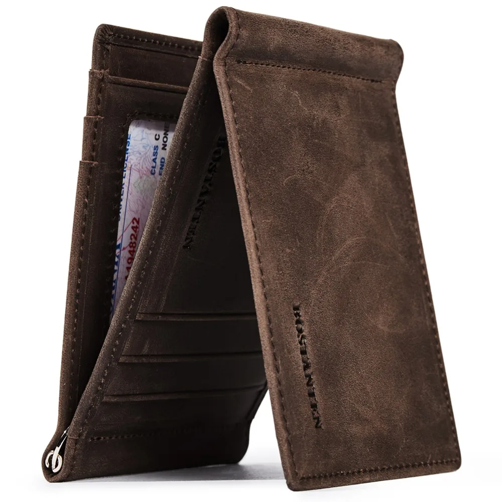 

BOSTANTEN Men's RFID Blocking Wallet Genuine Leather Slim Trifold Wallets Minimalist Card Holder with 2 Money Clips
