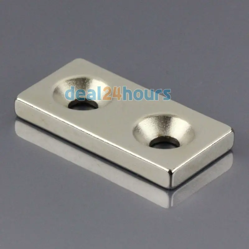 

OMO Magnetics 1pc N50 Super Strong Block Cuboid Neodymium Magnets 40 x 20 x 5mm 2 Countersunk Hole 5mm Rare Earth