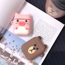 Cute Bluetooth Wireless Earphone Case For Apple AirPods 1 2 Silicone Charging Piglet and bear protective cover