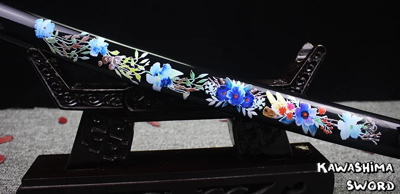 Japanese Katana Handmade High Manganese Steel Blade Full Tang Razor Sharp Wooden Sheath with Flower Pattern-41'' Samurai Sword