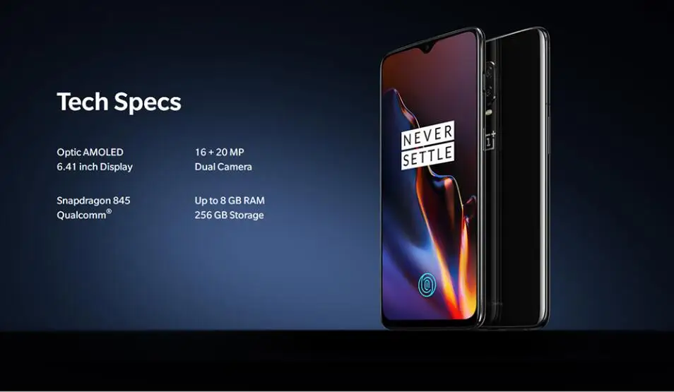 Oneplus 6T мобильного телефона 6/8GB RAM 128/256 ГБ ROM Snapdragon 845 Octa Core 6,4" Двойная камера разблокировка экрана NFC для мобильного телефона