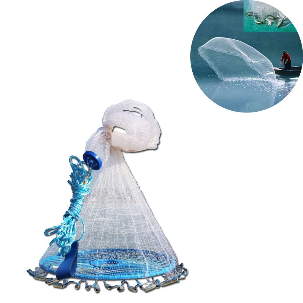 

Aluminum Ring Monofilament Thread Throwing Net Saltwater Fishing Cast Net Hot Sale Mesh Luminous Bead Copper