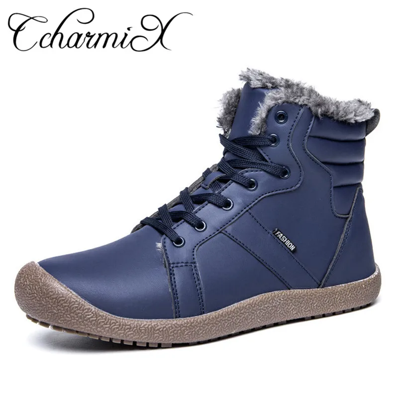 

CcharmiX Men Winter Boots Rubber Antiskid Unisex Ankle Boots Waterproof Warm Fur Snow Boots High Quality Leather Boots Big Size