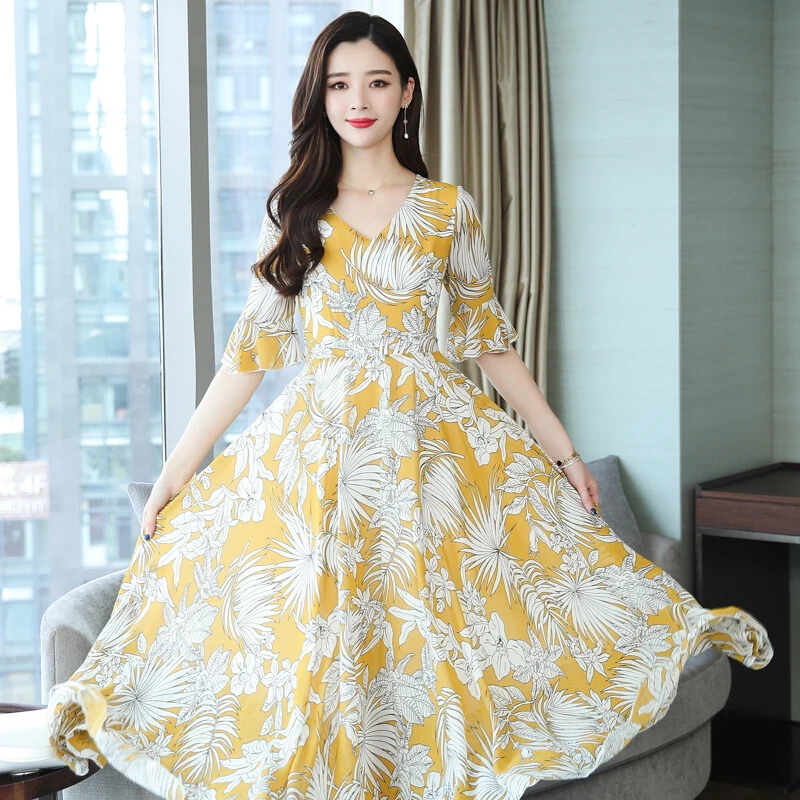 

Bohemian Dress V- Neck Summer Fashion Women Dress Summer Floral Print Dress