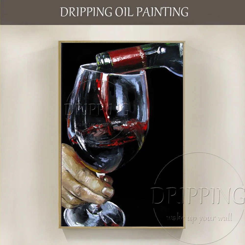 

Low Price High Quality Hand-painted Wall Art Canvas Red Wine Oil Painting for Dinning Room Decor Handmade Wine Oil Painting