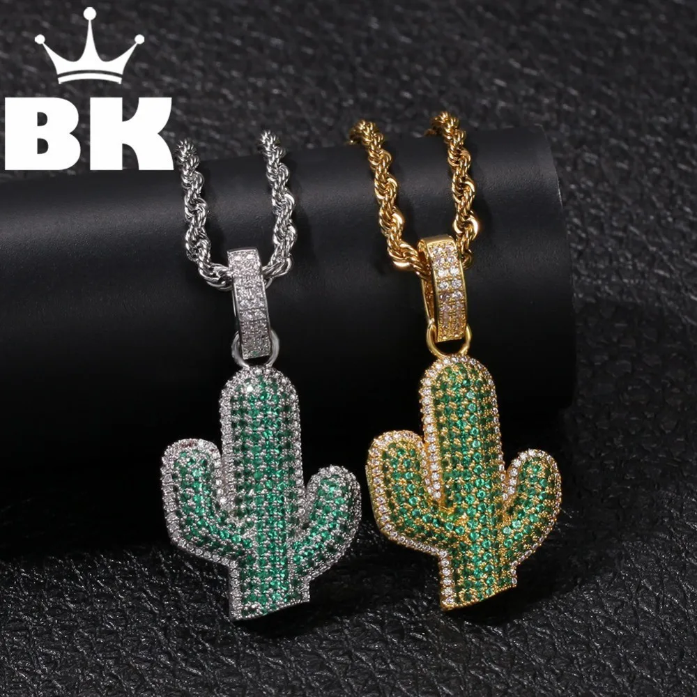 

THE BLING KING Custom the Cactus Necklace Hip Hop Full Iced Out Cubic Zirconia gold sliver CZ Stone