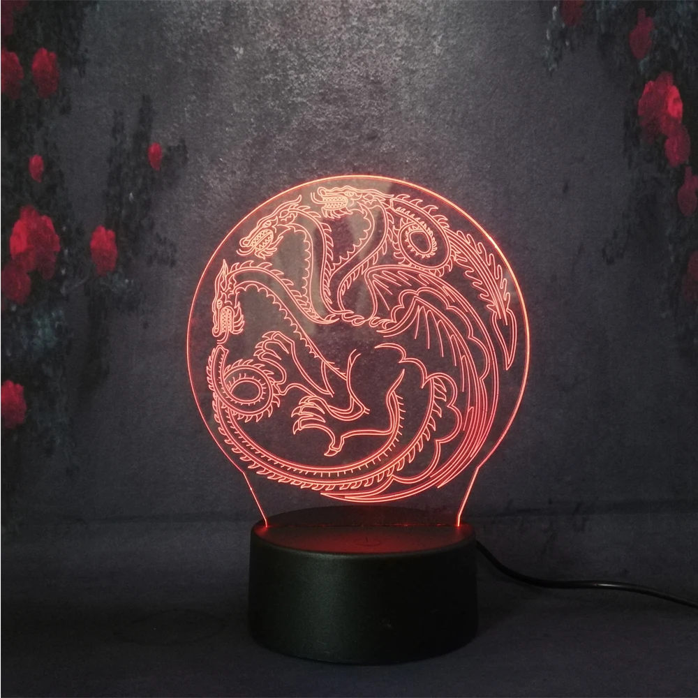 Игра престолов Дом Таргариен знак огня и крови LED многоцветный ночник 3D лампа