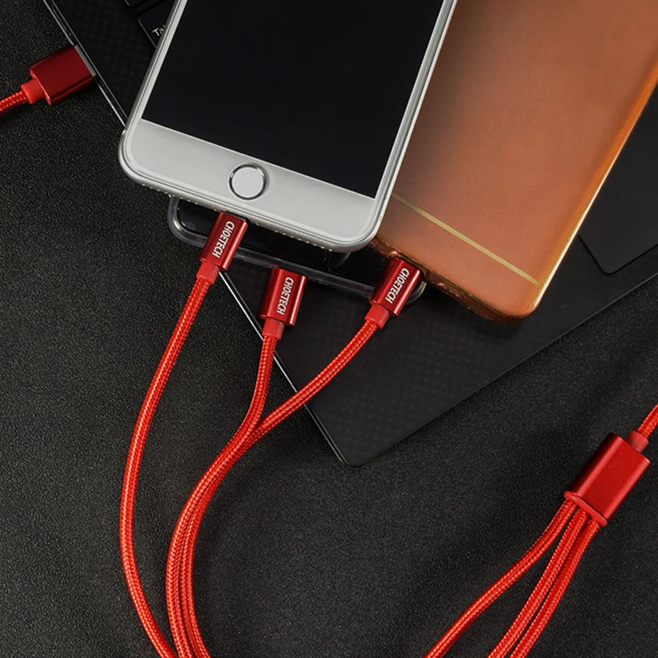 CHOETECH 3 в 1 USB кабель для iPhone X 8 7 Micro USB кабель для Xiaomi Redmi 6A 7A usb type-C кабель для Redmi Note 7 8 Pro Кабель