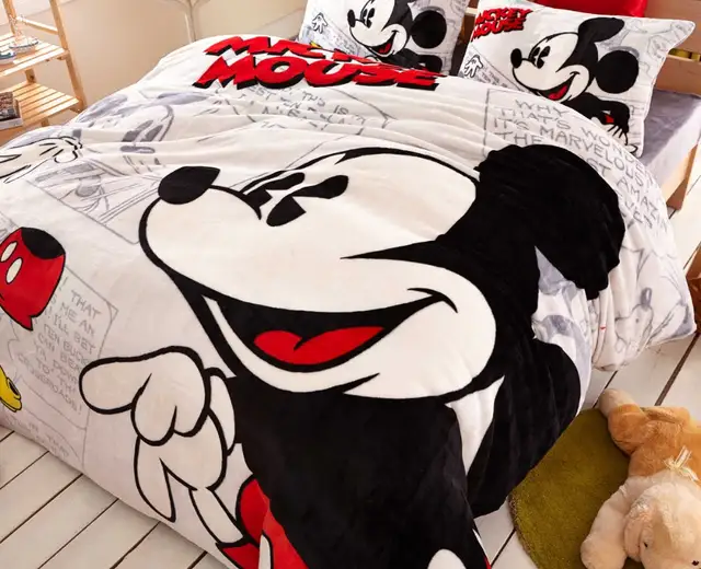 Online Shop Mickey Mouse Comforter Bedding Set Flannel Duvet Cover