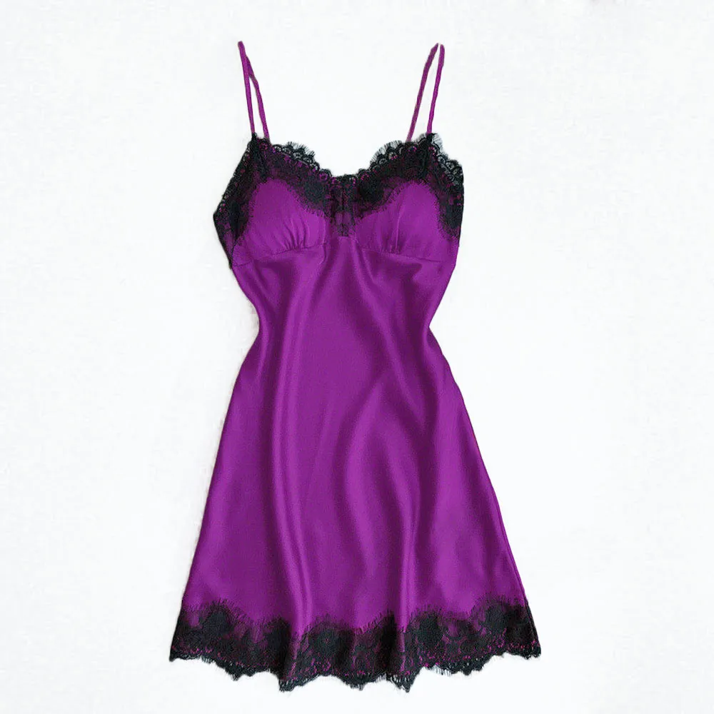 Женское сексуальное шелковое атласное Ночное платье без рукавов, ночная рубашка размера плюс, кружевная ночная рубашка