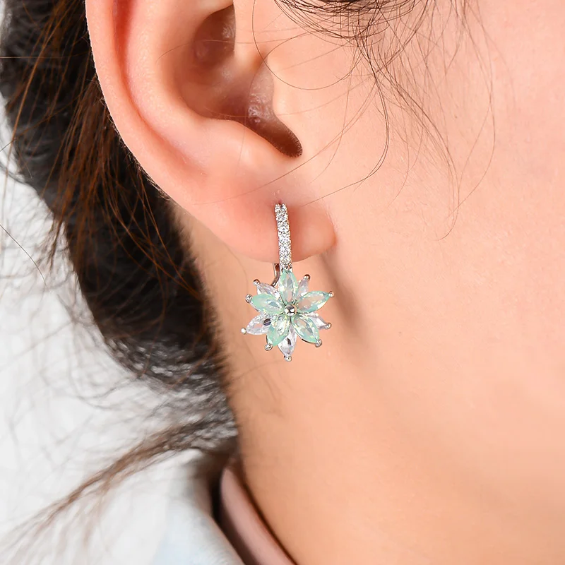 

SHUANGR Cute Romantic Lovely Clear Stone Flower Shape Convenient Simple DropEarrings Copper Cubic Zirconia For Women Party