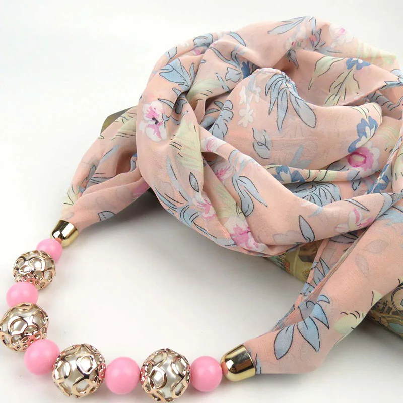 RUNMEIFA ожерелье из шифона шарф мусульманский головной платок хиджаб бисер кулон украшенный шарф принт женский шарф весна/осень