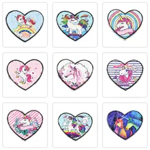 

heart-shaped Reversible Change color Sequins Sew On Patches Boy Girl T Shirt Coat Embroidered Reverse Patch Applique