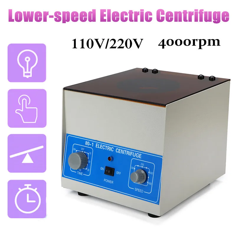 

Lower-speed Centrifugal Machine 110V US / 220V EU 80-1 Stepped Speed Start -4000 rpm 25W Capacity 20ml x 6 Angle Type Separation