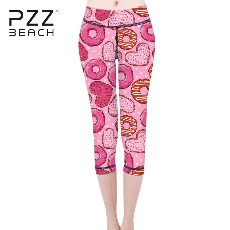 Pink Yoga Pants Girls Elasticity Seamless Compression Pants 3/4 Calf Length Leggings Tights