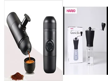 

Mini epsrresso coffee maker+manua burr coffee grinder