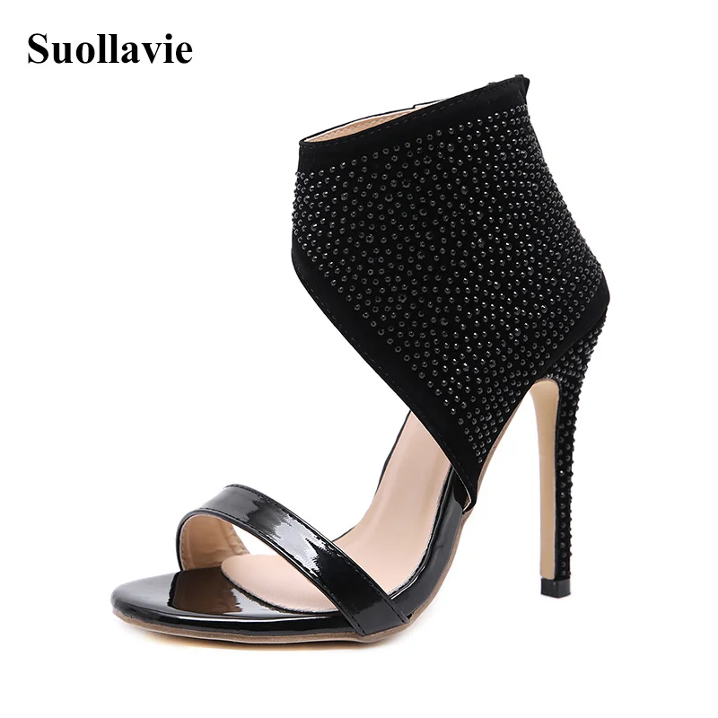 

New Sexy Rome Women Sandals High Heels Gladiator Zip Thin Heels Open Toe Hollow Summer Ladies Wedding Party Shoes