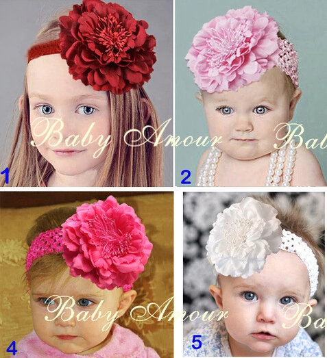 

6PCS children Accessories Baby Peony Flower Hair Clip with Stretchy Crochet Headband for Girl Pettiskirt Creative A041-1