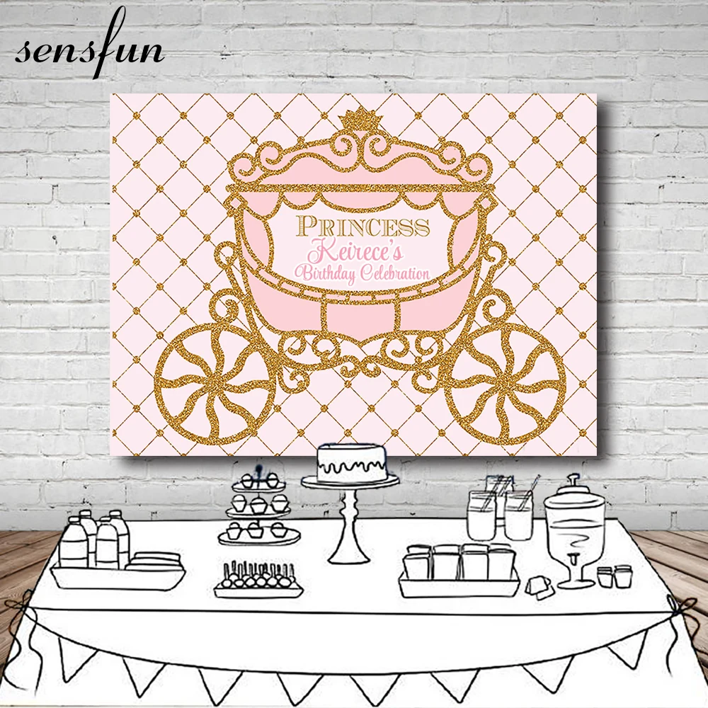 

Sensfun Pink Princess Backdrop For Kids Birthday Party Modern Gold Glitter Carriage Children Backgrounds For Photo Studio