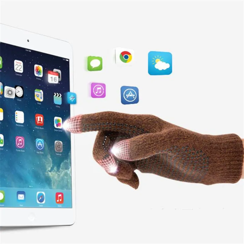 300 P! Топ Любители зимние спортивные теплые 3-палец Сенсорный экран перчатки для iPhone/IPad смартфон, шерстяные вязаные перчатки, матовый Нери