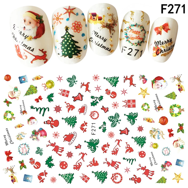 

3D Christmas Nail Stickers Colorful Mixed New Year Nail Decorations Nail Stickers Water Transfer Sticker Nail Art