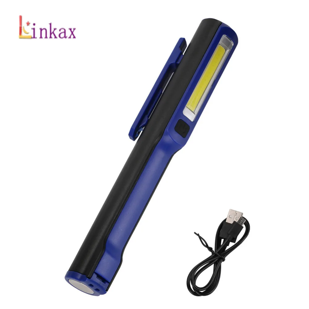

USB COB LED Flashlight Work Light Strong Magnetic Rotation Hook Pen Flashlight Camping Mini Light Lamp Torch with USB Cable