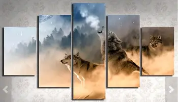 

5 Panel Canvas wall Art Picture Wolf Painting On Canvas For Room Home Wall Decor