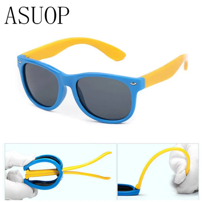 ASUOP2019new силиконовые Поляризационные детские Солнцезащитные квадратные обувь для мужчин и женщин дети очки UV400 безопасности брендовые солнцезащитные очки мягкого действия - изображение