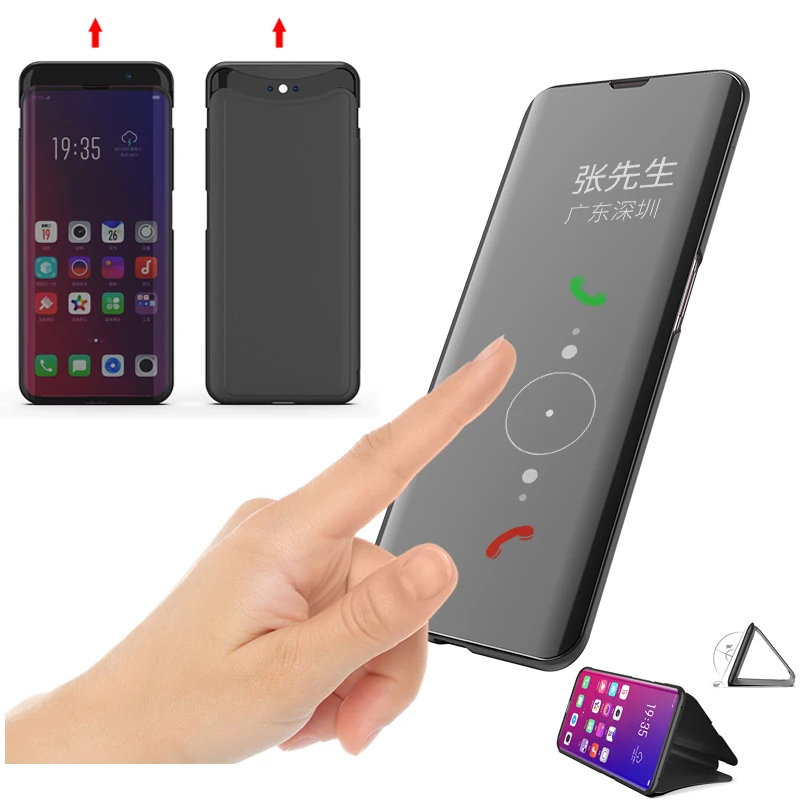 

Clear View Mirror Flip Case For OPPO Find X Cover Luxury PU Leather Smart Cover For OPPO Find X Phone Case for OPPO FindX