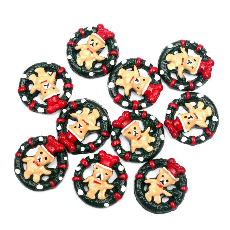 

20Pcs Resin Decoration Crafts Dark Green Christmas Ring Bear Beads Flatback Cabochon Scrapbook DIY Embellishments Accessories
