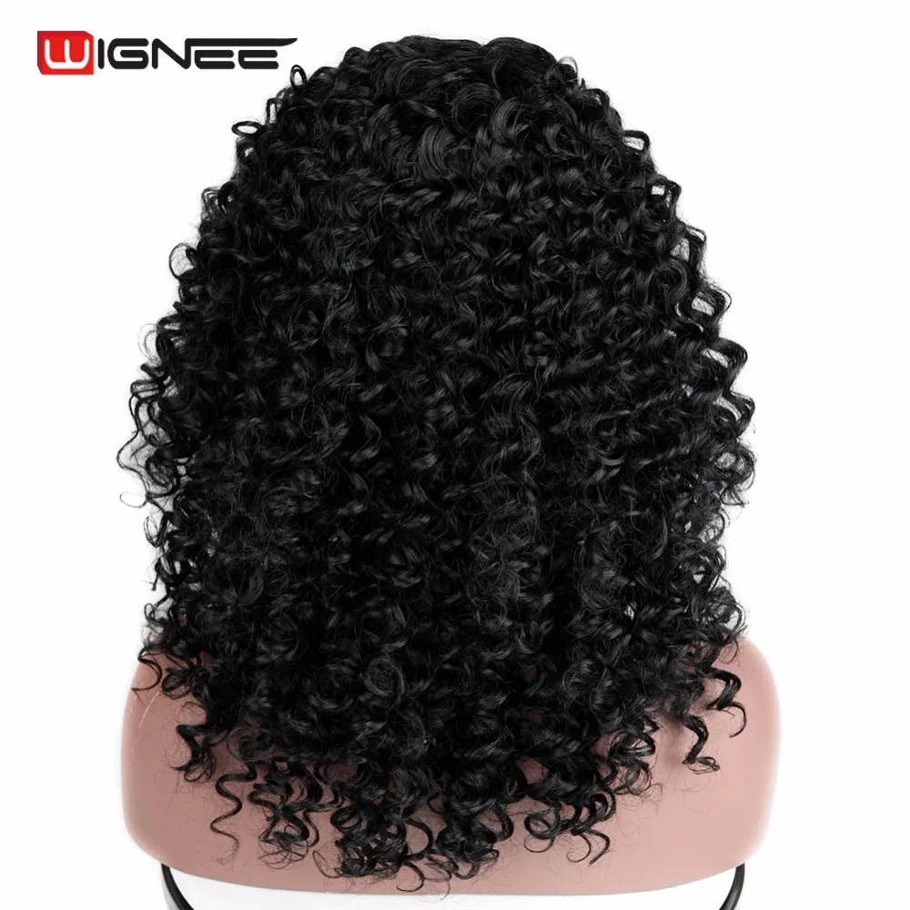 Wignee нет кружева синтетический парик для женщин высокая плотность афро кудрявые вьющиеся волосы Омбре фиолетовый/синий/серый натуральный черный короткие волосы парики