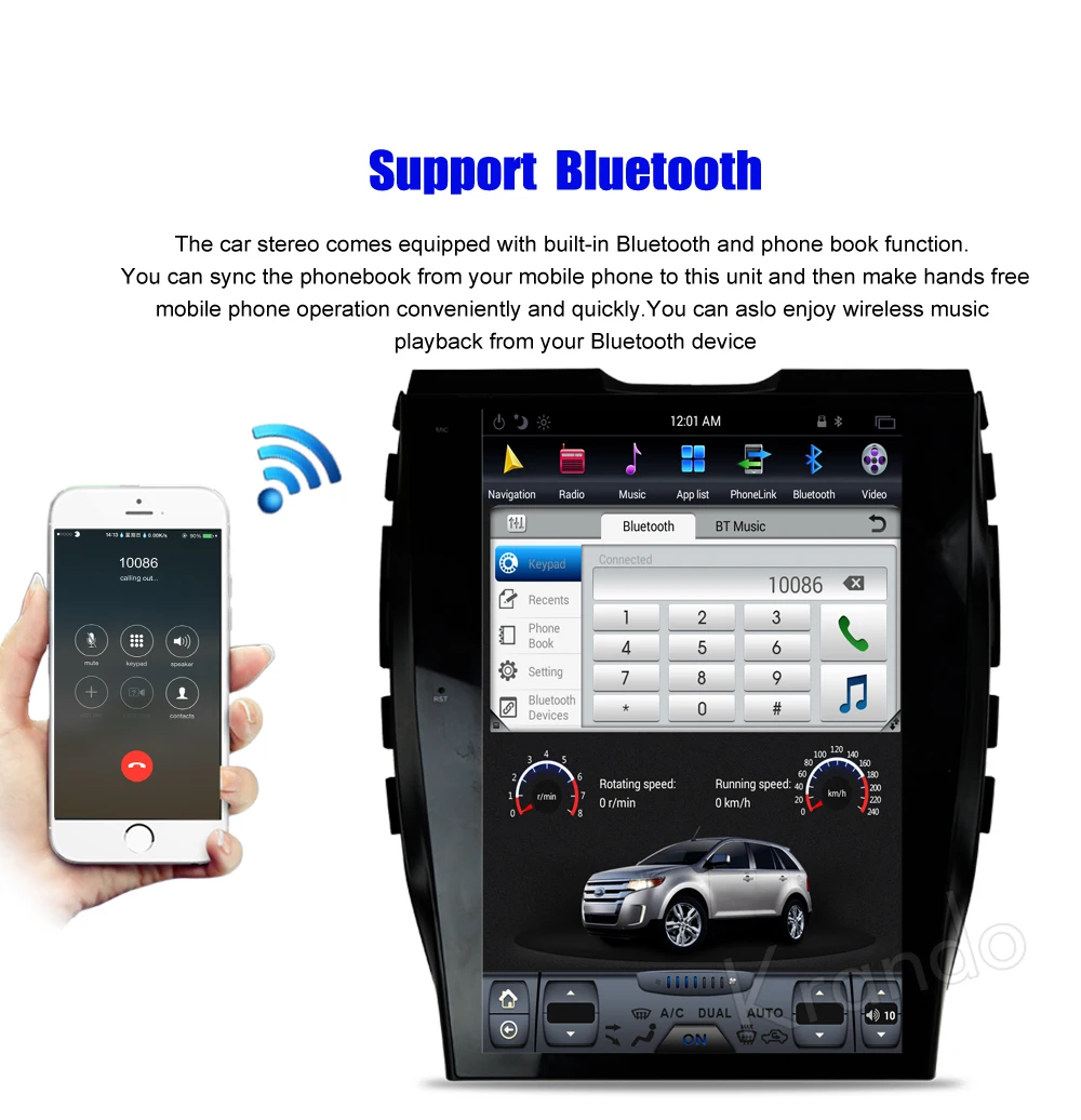 Sale Krando Android 8.1 12.1" Tesla Vertical screen car radio gps navigation for Ford edge 2015+ multimedia entertainment system OBD2 3