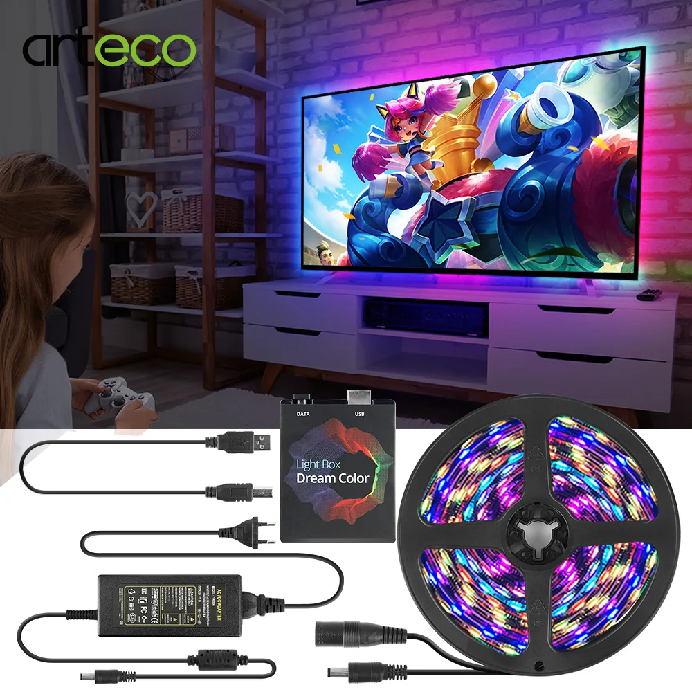 DC 5 В WS2812b USB Светодиодная лента светильник 5050 RGB Мечта Цвет Ambi для HD ТВ Настольный
